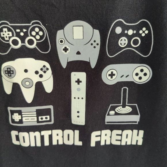 Youth Gaming "Control Freak" Printed T Black w/ Off-white Graphic, Size Youth Lr - Picture 2 of 6
